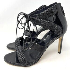 Napoleoni Italian Black Leather Strappy Braided High Heels